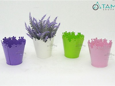 Xô thiếc Vintage viền bông hoa FE-XTH-09